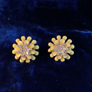 Vintage Earrings Yellow w Rhinestone Accents Summertime